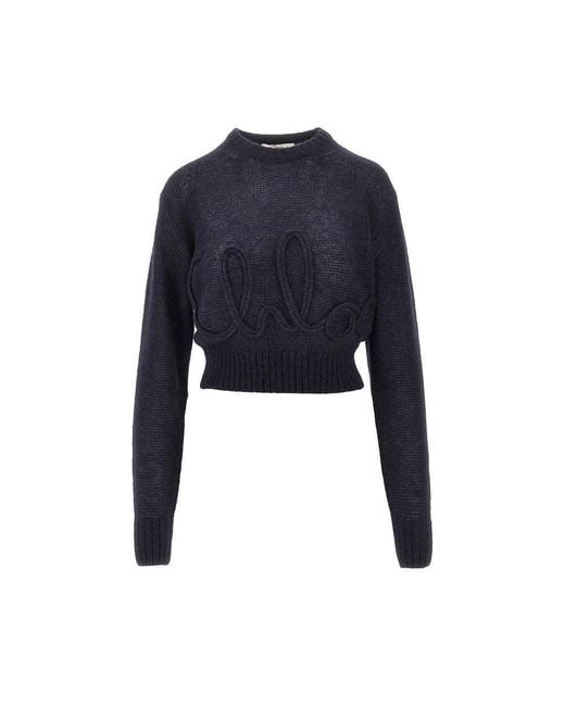 Chloé Blue Alpaca And Silk Sweater With Logo
