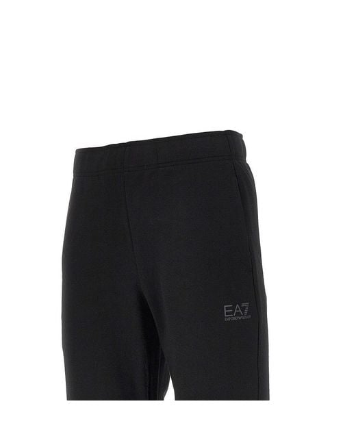 EA7 Black Cotton-Blend Pants With Logo Print for men