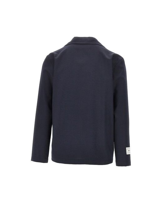 C.9.3 Blue Wool-Blend Shirt With Bowling Collar for men
