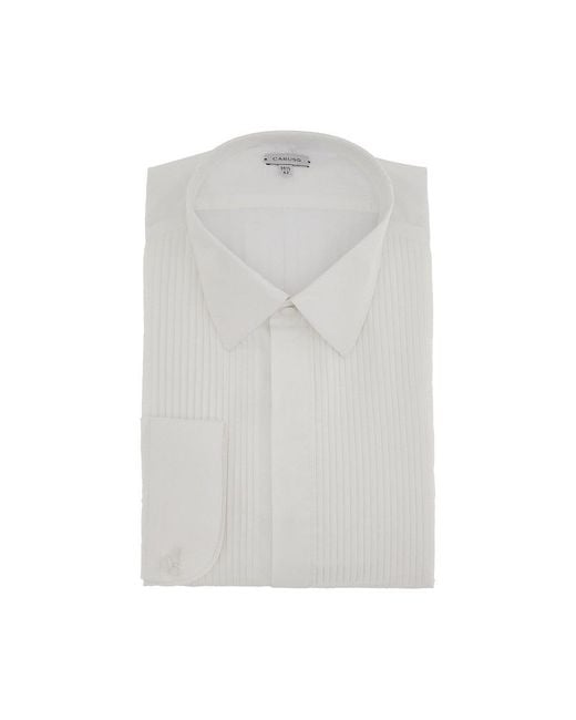 Caruso White Cotton Tuxedo Shirt for men