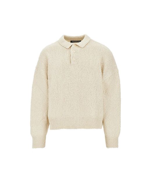 Cole Buxton White Cotton Knit Polo Sweater for men