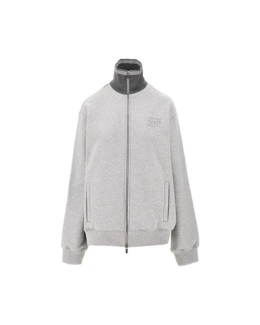 Miu Miu Gray Mélange Cotton Full-Zip Sweatshirt