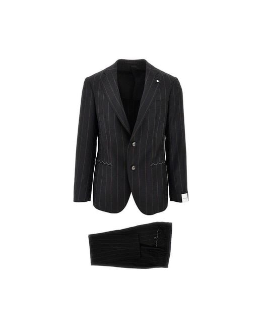 Luigi Bianchi Black Striped Wool Tailored Suit for men
