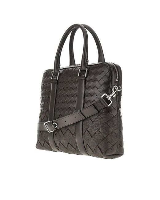 Bottega Veneta Black Intrecciato Leather Business Bag for men