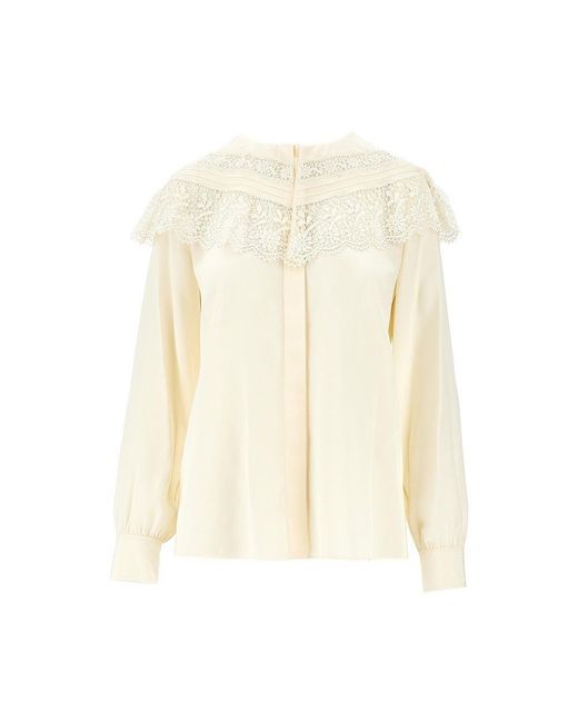 Chloé Natural Crêpe De Chine Blouse With Lace Details
