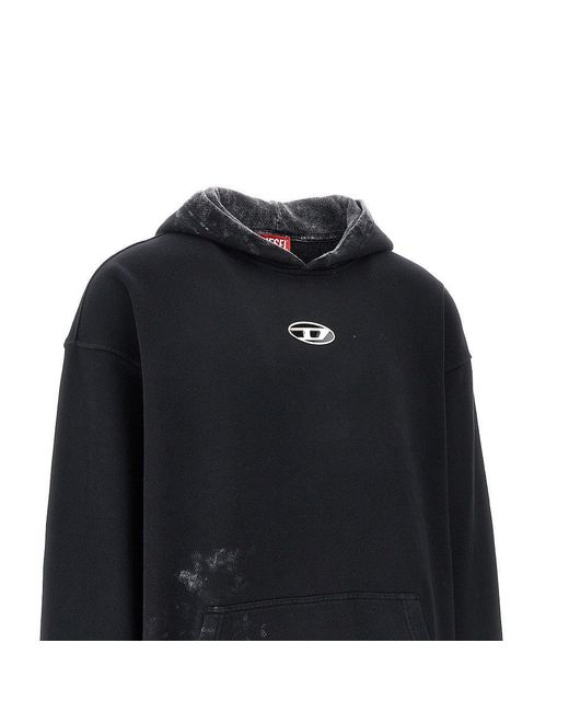 DIESEL Blue Dirty-Effect Hoodie With Oval D Inlay for men