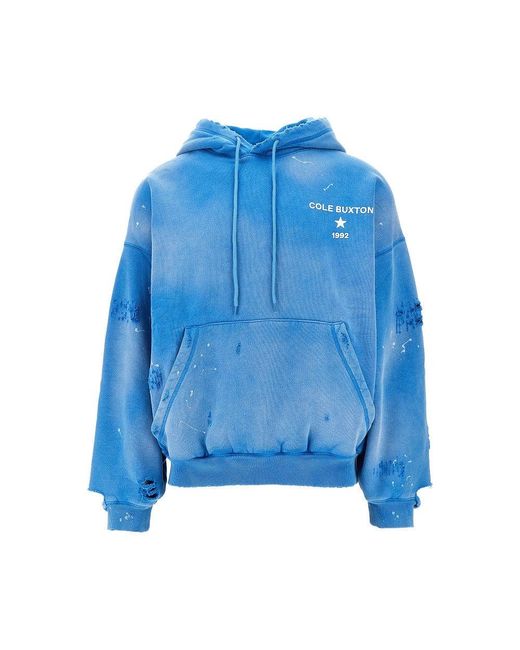 Cole Buxton Blue '1992' Distressed Hoodie for men