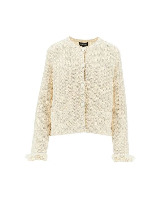 Emporio Armani Natural Raffia Effect Crochet Knit Jacket