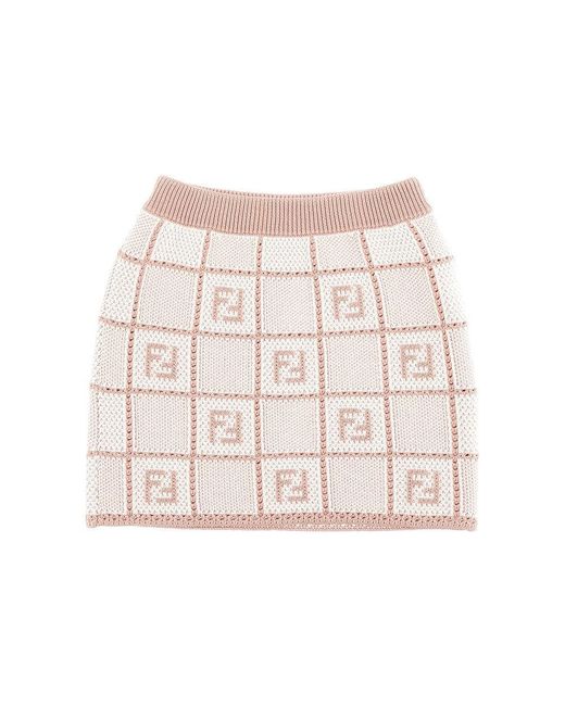 Fendi Pink Knitted Mini Skirt With Crochet Motif Kids 12