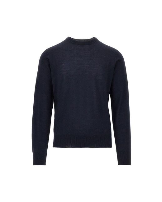 Emporio Armani Blue Virgin Wool Sweater With Eagle Embroidery for men