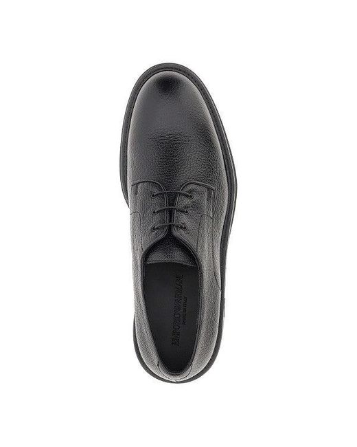 Emporio Armani Brown Grained Leather Derby Shoes for men