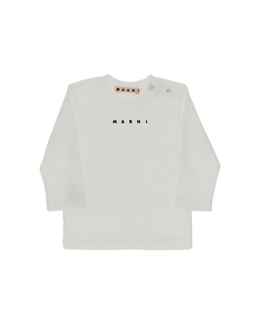 Marni White Long-Sleeved T-Shirt With Logo Print Kids for men