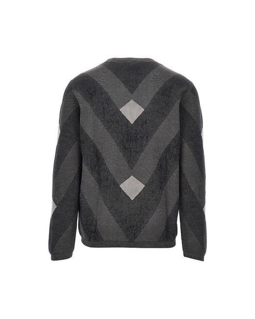 Emporio Armani Gray Cotton Sweater With Jacquard Motif for men