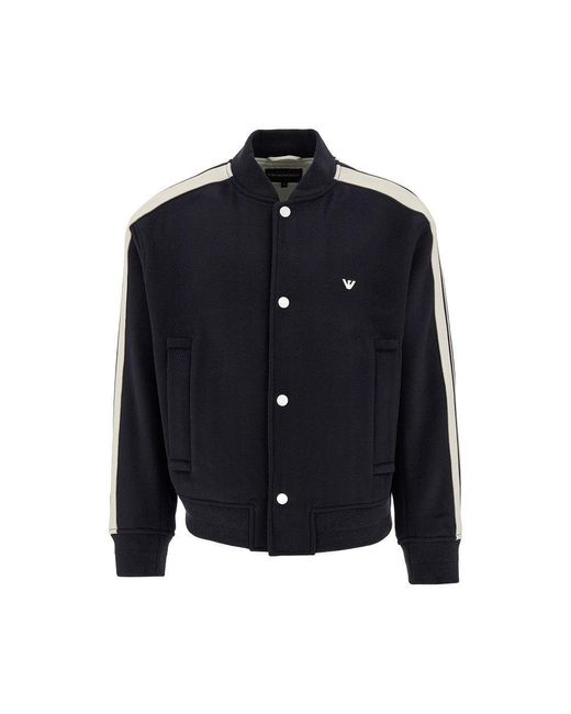 Emporio Armani Blue Wool Blouson Jacket With Contrasting Bands for men