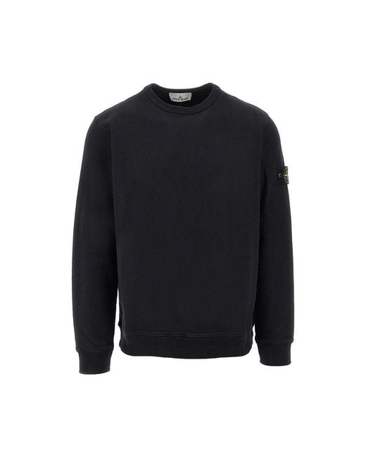 Stone Island Blue Crewneck Cotton Sweatshirt With Logo Badge for men