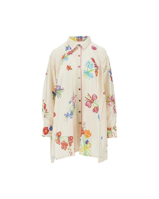 Péro White Printed Silk Oversized Shirt