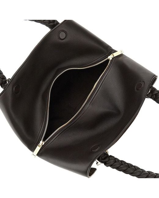 Ferragamo Black Leather Hand Bag With Logo
