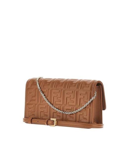 Fendi Brown Embossed Nappa Leather 'Baguette' Clutch