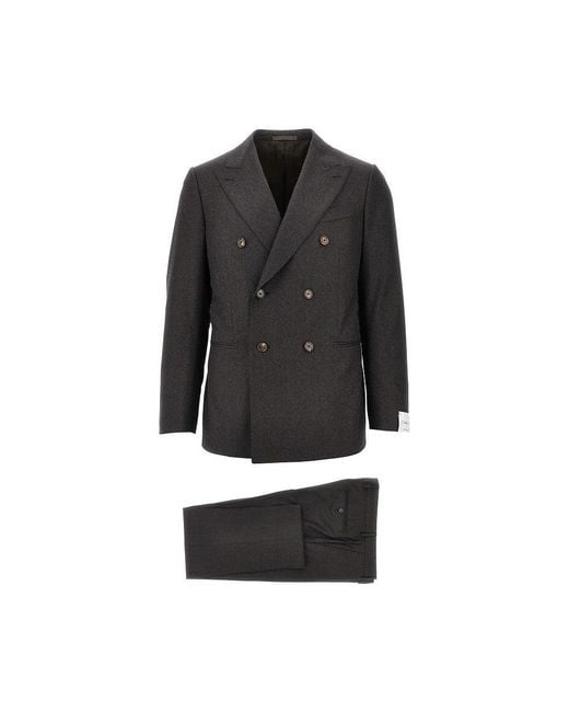 Caruso Black Wool Double-Breasted 'Norma' Suit for men