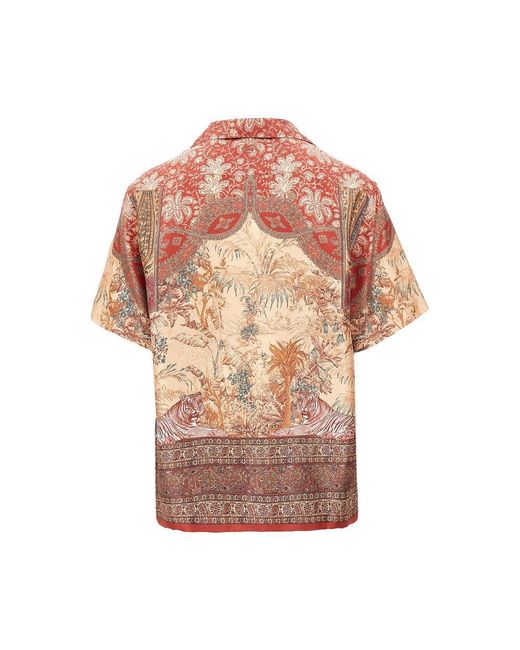 Etro Brown Printed Silk Bowling Shirt for men