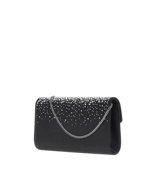 Roger Vivier Black 'Efflorescence' Satin Pouch With Rhinestones