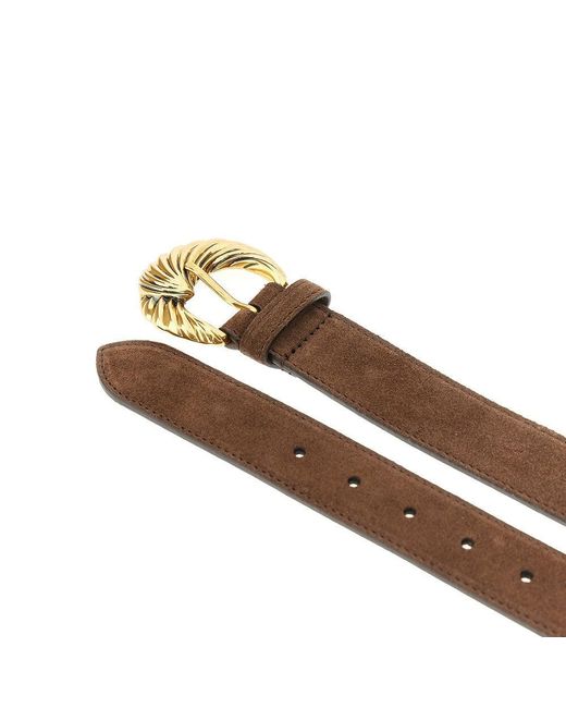 Etro Brown Suede Leather Belt With Paisley Buckle