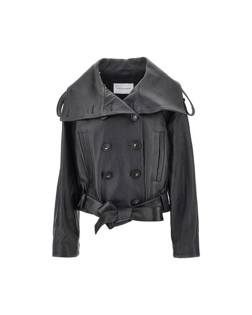 7 For All Mankind Black Leather Double-Breasted Jacket