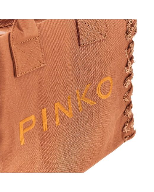 Pinko Brown Canvas Medium 'Beach' Shopping Bag