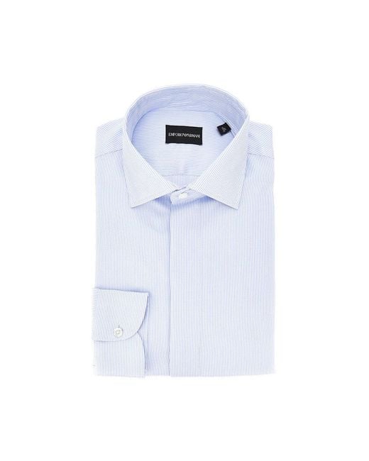 Emporio Armani Blue Cotton Twill Shirt With Striped Motif for men