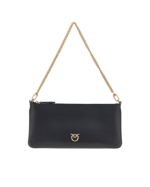 Pinko Black Leather Flat Pouch With Chain