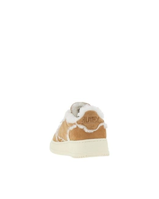 Autry Natural Suede And Shearling Medalist Low Sneakers