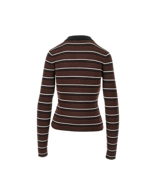 Ganni Black Knitted Polo Shirt With Striped Motif