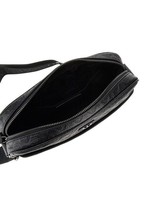 Emporio Armani Black Eagle Motif Embossed Leather Crossbody Bag for men