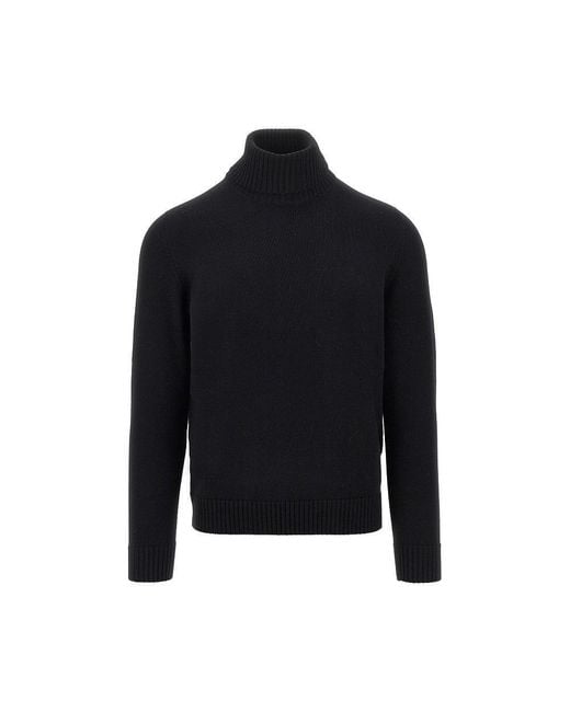 Drumohr Black Merino Wool Knitted Turtleneck for men
