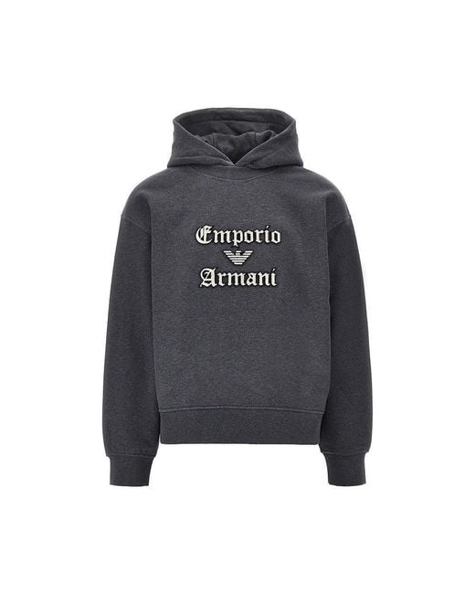 Emporio Armani Gray Soft Touch Logo Embroidery Hoodie for men