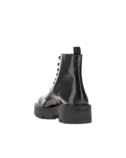 Prada Spazzolato Leather Lace Up Ankle Boots in Black for Men Lyst UK