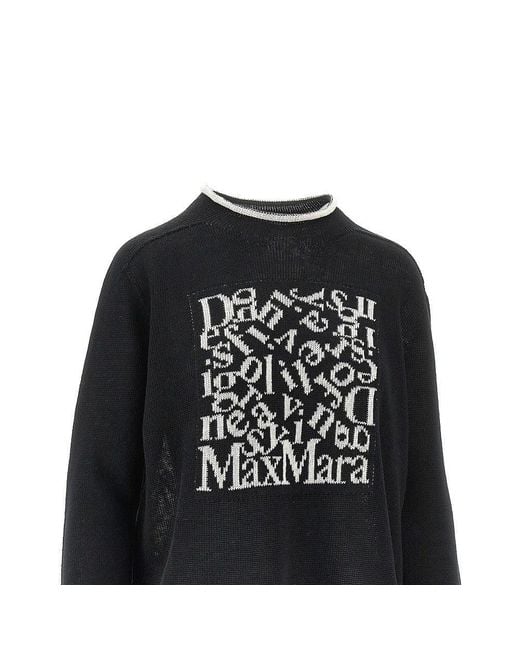 Max Mara Black Logo Intarsia Linen Sweater