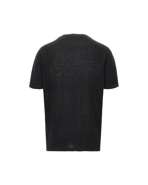 Majestic Filatures Black Linen Knit T-Shirt for men
