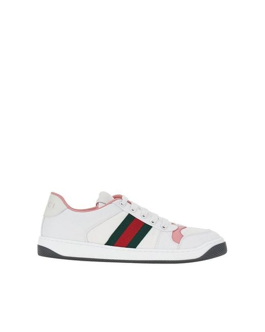 Gucci White 'Screener' Sneakers With Web Ribbon Detail