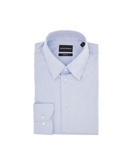 Emporio Armani Blue Modern Fit Twill Shirt for men