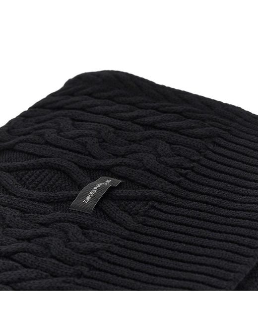 Emporio Armani Black Wool-Blend Scarf With Logo Label