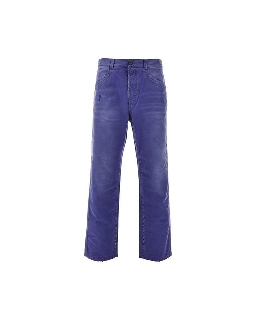 Prada Blue Old-Effect Twill Pants for men