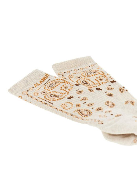 Alanui Natural Cotton-Blend Socks With Bandana Motif