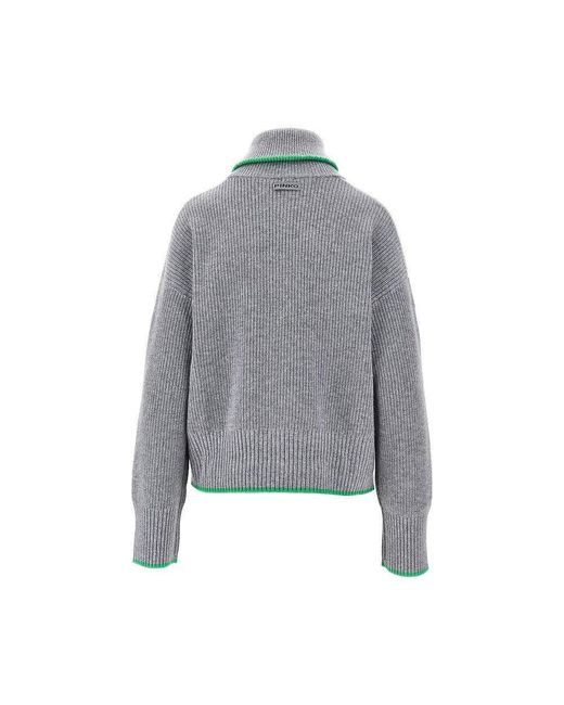 Pinko Gray Wool And Cashmere Half-Zip Sweater