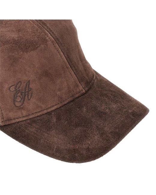 Emporio Armani Brown Suede Leather Baseball Cap With Ea Logo