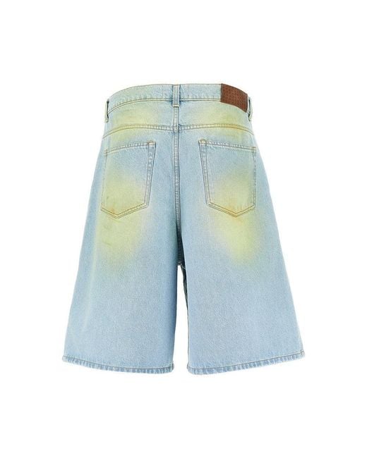 C.9.3 Blue Stained-Effect Denim Shorts for men
