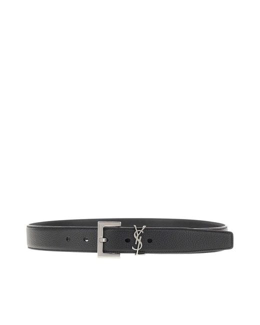 Saint Laurent Black Leather Belt With Cassandre Detail for men