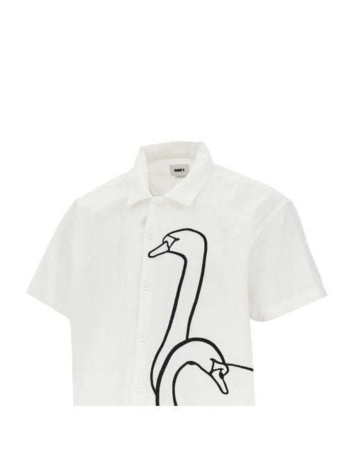 Obey White 'Cliff' Embroidered Shirt for men