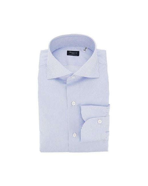 Finamore 1925 Blue 'Milano' Cotton Shirt With Striped Motif for men