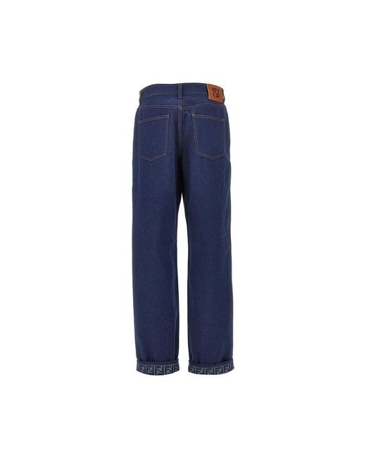 Fendi Blue Wide Leg Jeans With Ff Back
